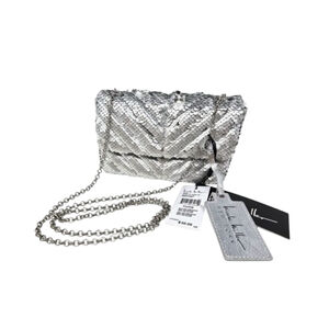 Nicole Miller Silver Sequin Crossbody Bag Chain Strap Convertible Clutch NEW